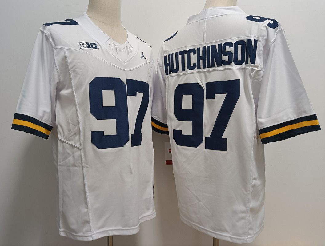 Men Michigan Wolverines 97 Hutchinson White 2025 NCAA Jersey